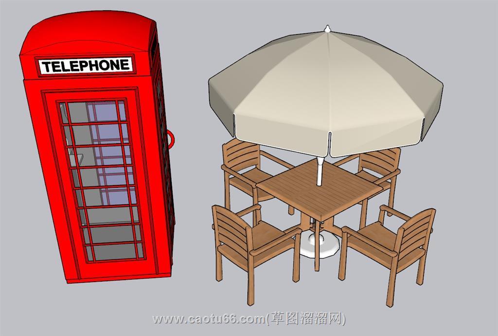 电话亭户外座椅SU模型 1