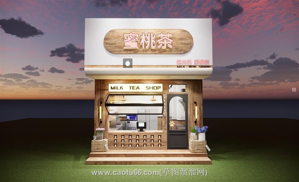 奶茶店门头SU模型 1