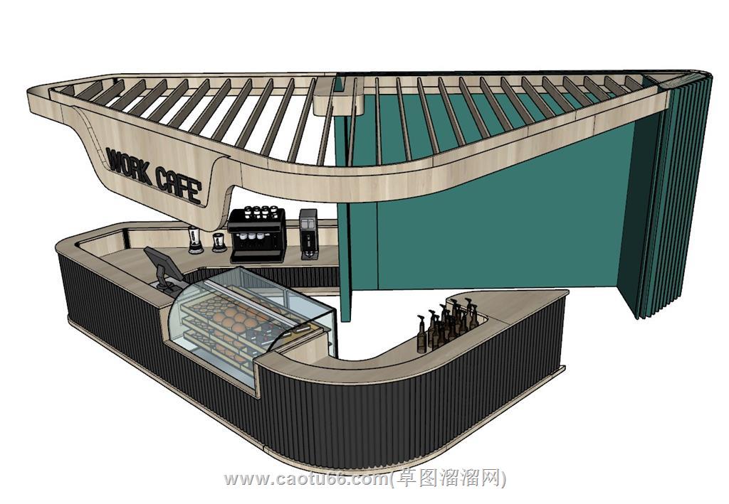 奶茶咖啡店操作台SU模型 1