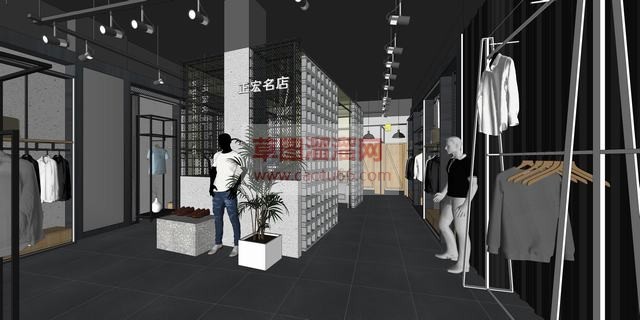 工业风格衣服服装店SU模型 2