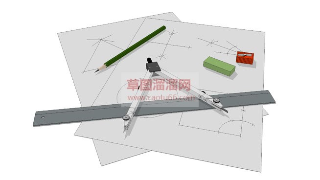 圆规直尺橡皮SU模型 1