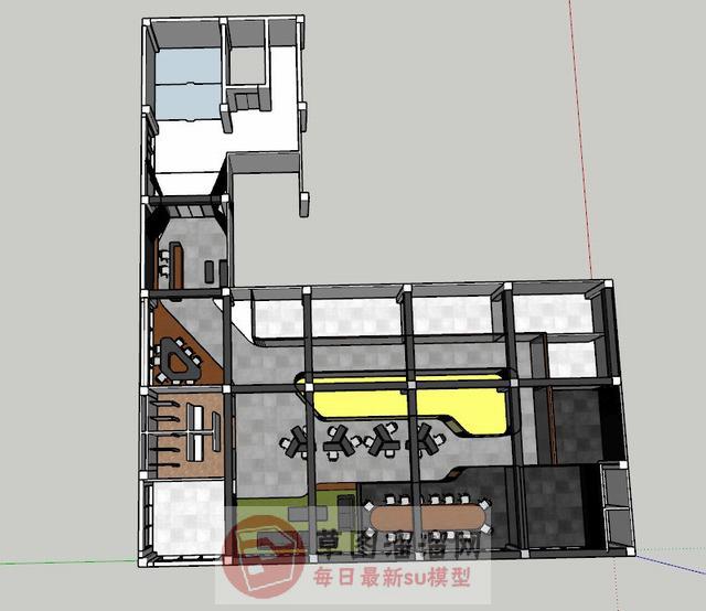 公司办公区域SU模型 1