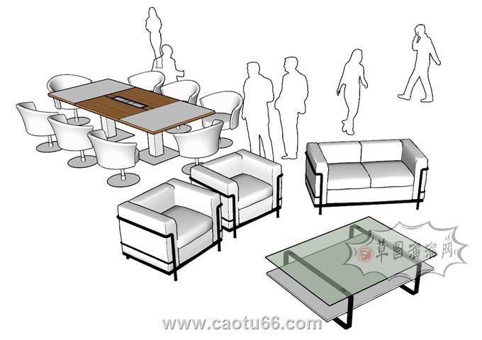 会议桌沙发茶几SU模型