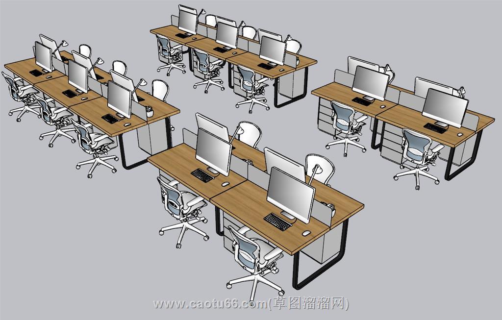 员工职工办公桌SU模型 2