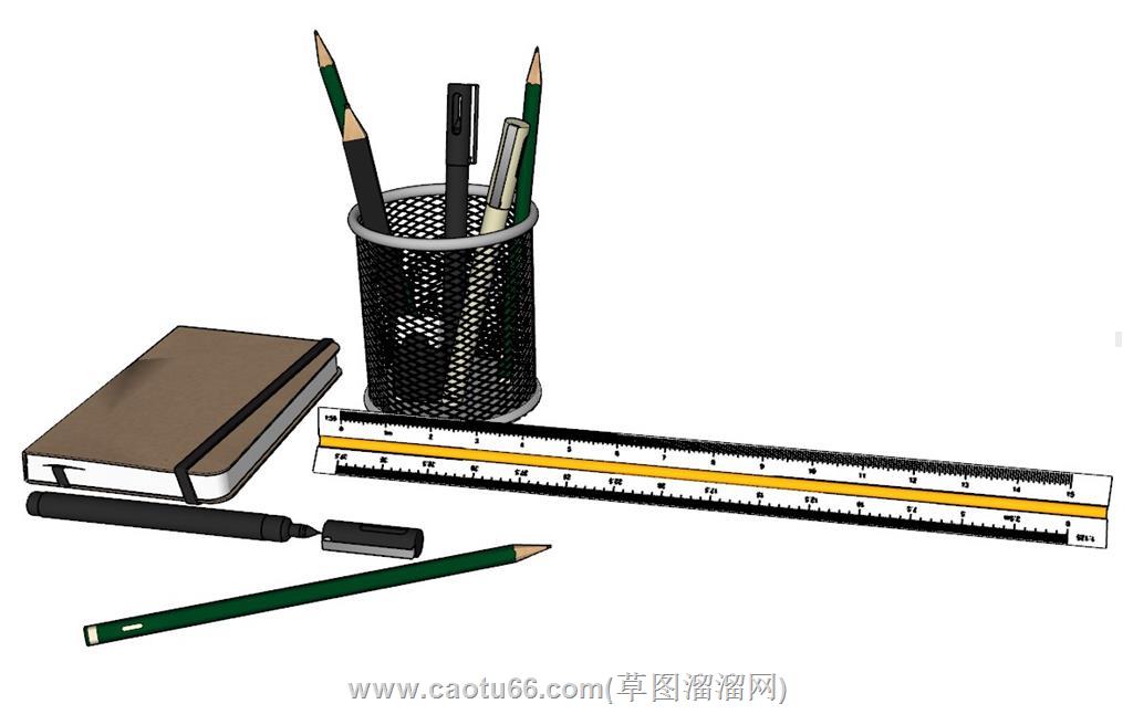 三角尺笔筒文具SU模型 1