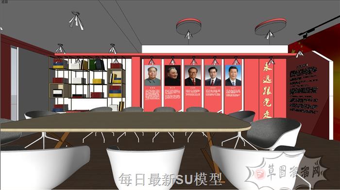 党建会议室展厅SU模型 4