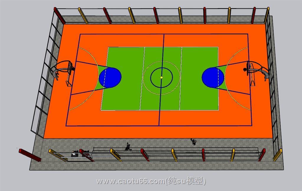 铁丝网户外篮球场SU模型 1