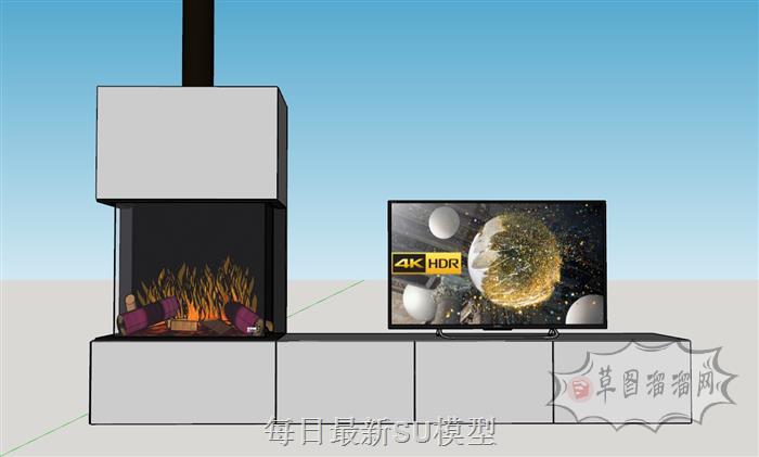 电视柜火炉壁炉SU模型 1