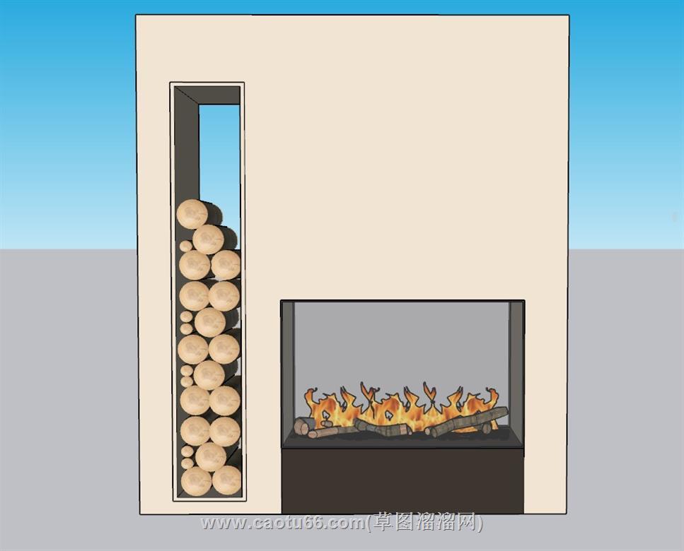 壁炉火炉柴火SU模型