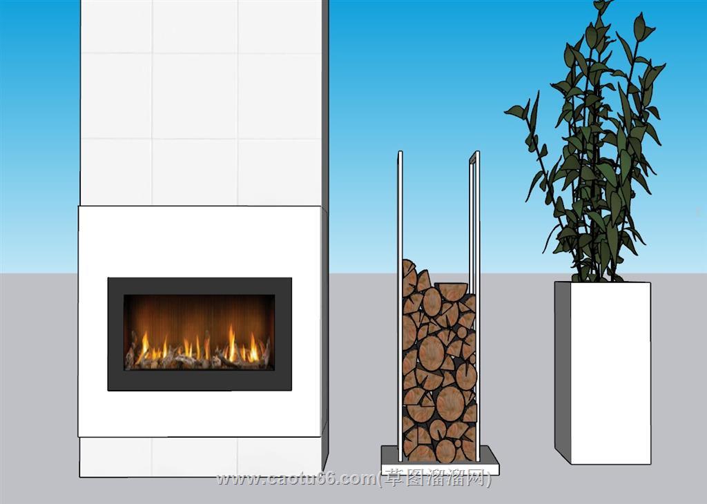 壁炉柴火装饰SU模型