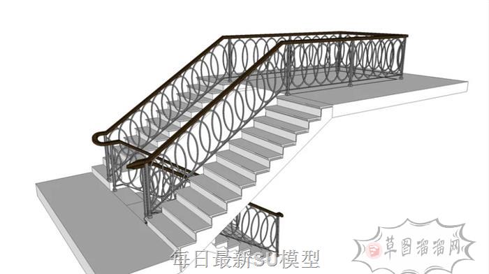 扶手步梯楼梯SU模型 1