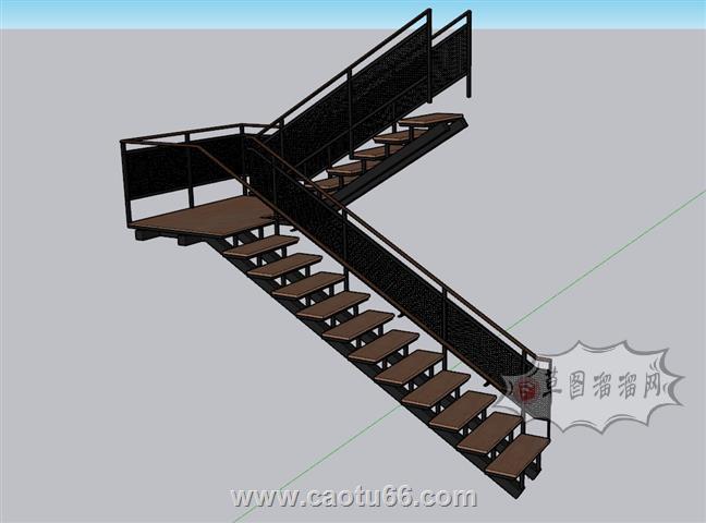 扶手楼梯剪刀楼梯楼梯SU模型 1
