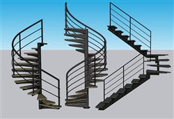 螺旋梯旋转楼梯工业风SU模型