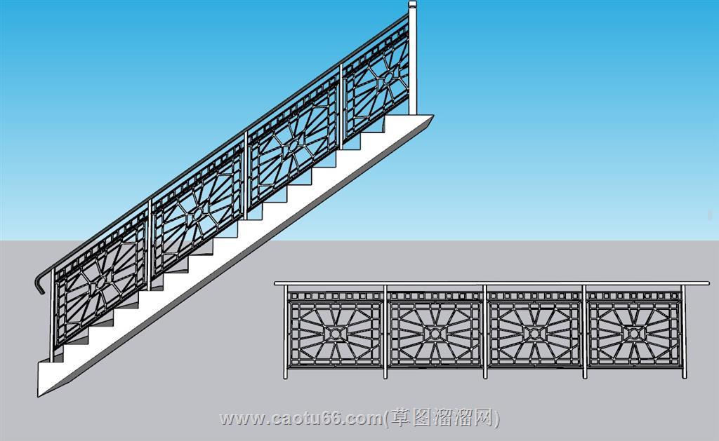 楼梯扶手栏杆SU模型 1