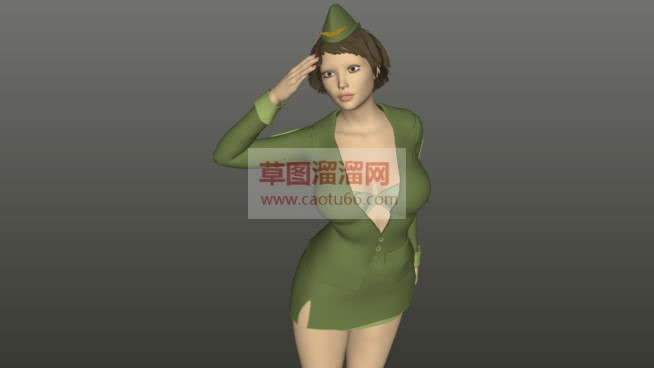 军装美女SU模型 1