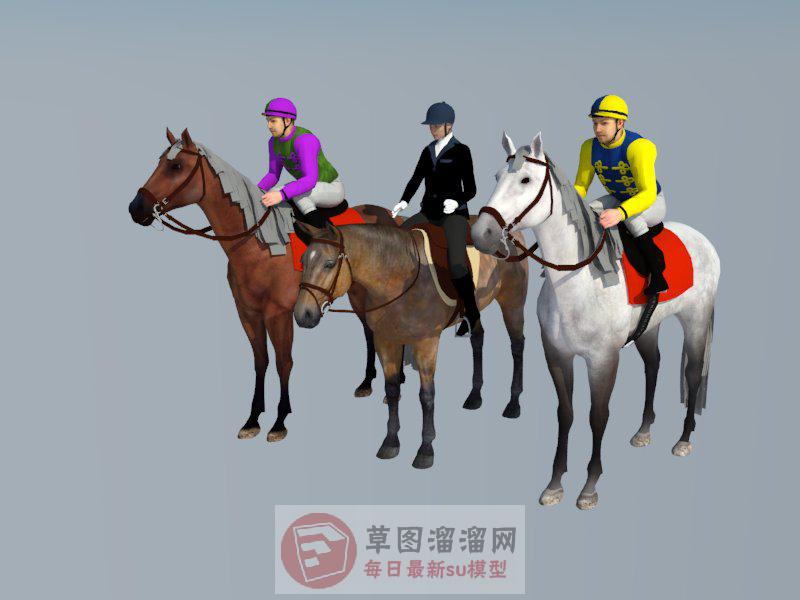 赛马骑马人物SU模型 1