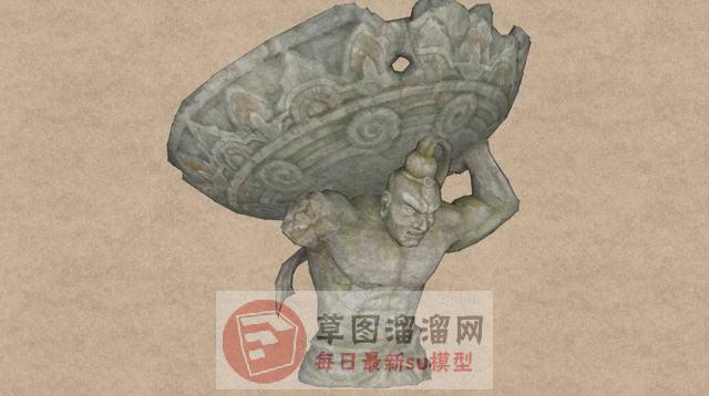 古代背锅侠雕塑SU模型 1