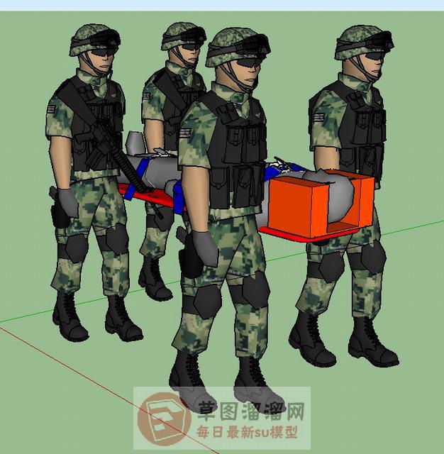 士兵救援抬担架SU模型 1