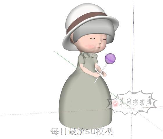 棒棒糖小女孩摆件SU模型 1