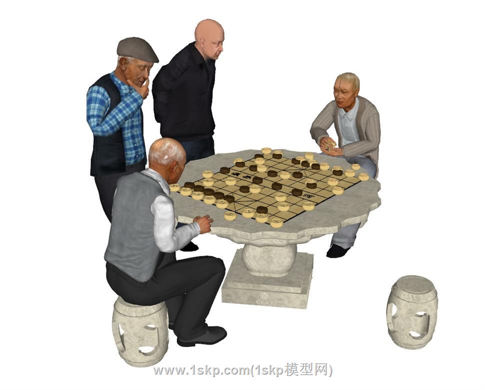 象棋老人人物SU模型 3