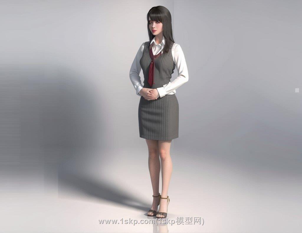 服务员美女人物SU模型 1