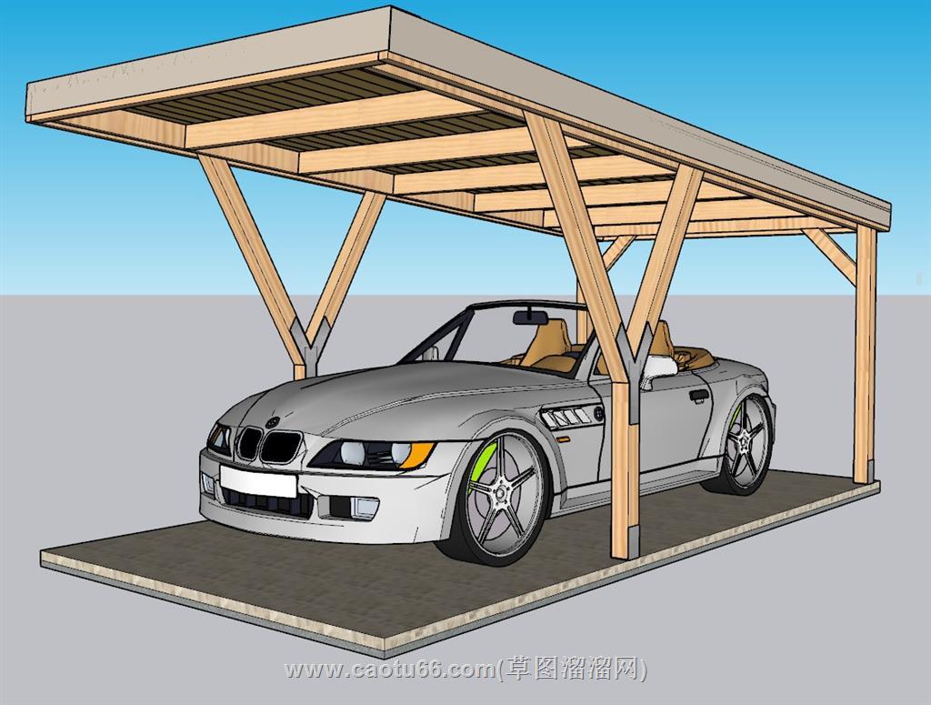 停车棚汽车跑车SU模型 1