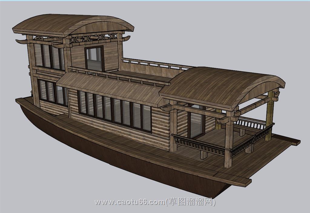 仿古船游船SU模型 1