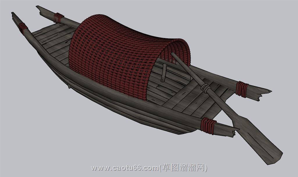 一叶扁舟小船木筏SU模型 1