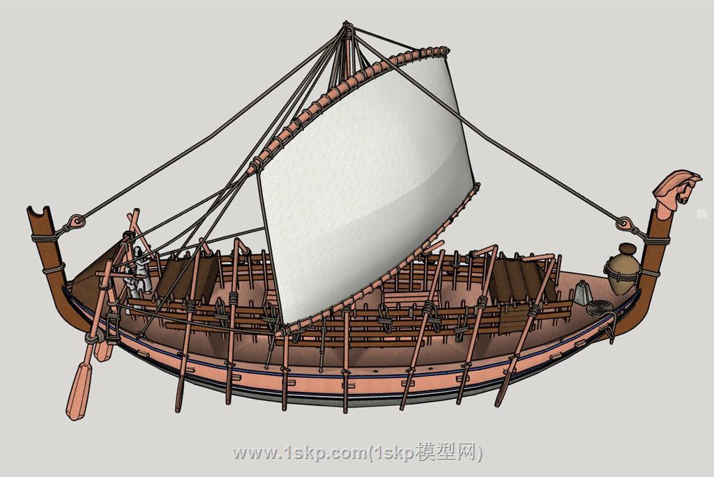 木船帆船船桨SU模型 2