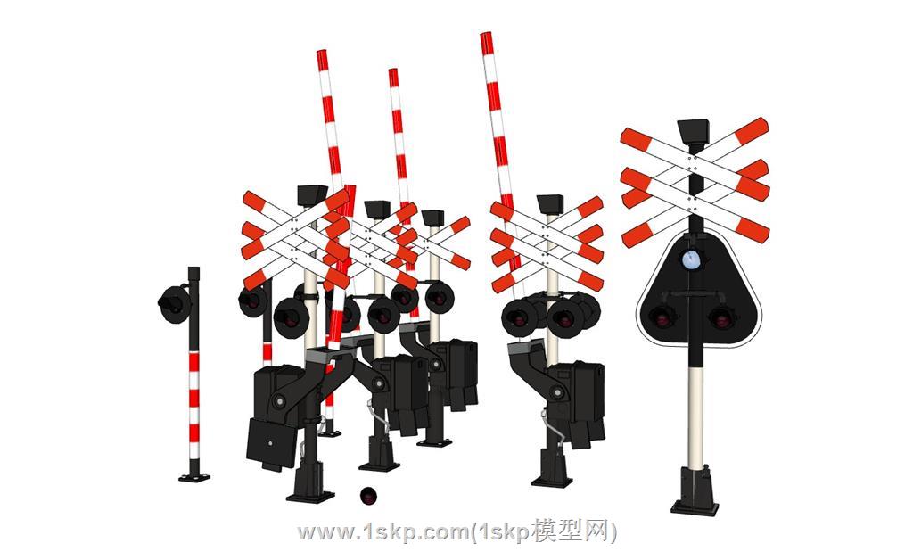 火车铁道灯栏杆SU模型 1