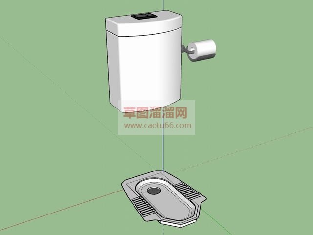 蹲便池冲水箱卷筒纸SU模型 1