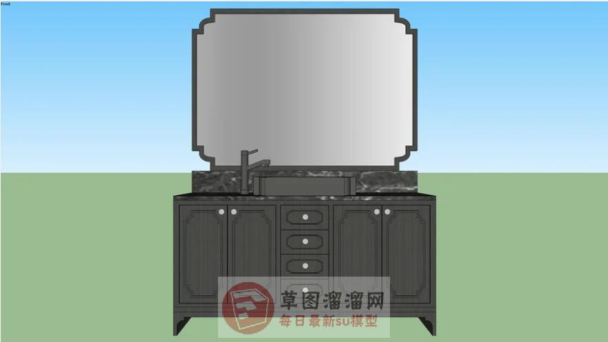 现代浴室柜洗手池SU模型 1