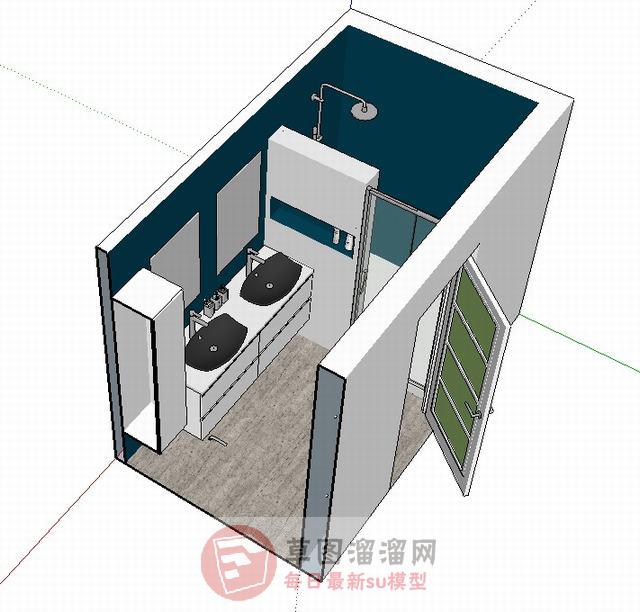 浴室柜洗手池花洒SU模型 1