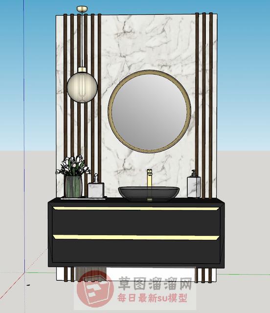 浴室柜洗漱台洗手池SU模型 1