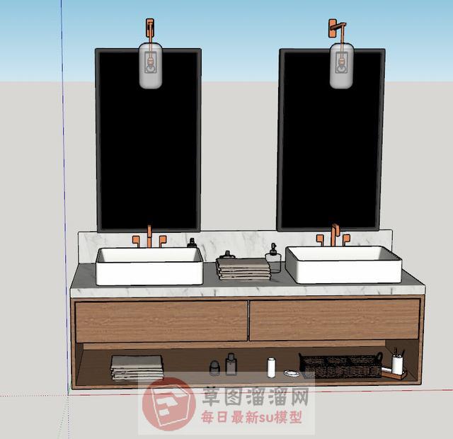 浴室柜洗手池洗漱台SU模型 1