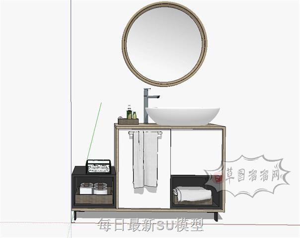 浴室柜洗手池浴室镜SU模型 1