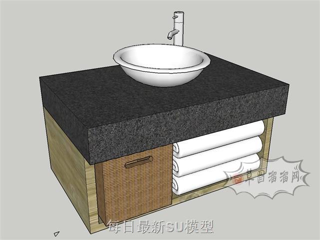 浴室柜洗手池洗漱台SU模型 1