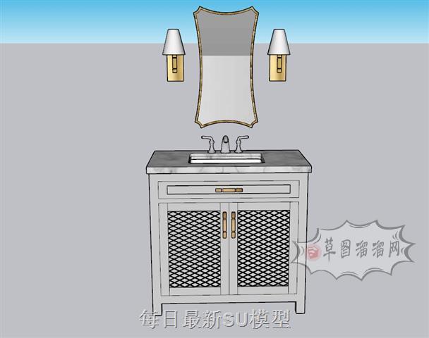 浴室柜洗手池洗漱台SU模型 1