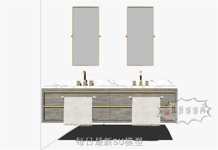 洗漱台浴室柜洗手池SU模型 1