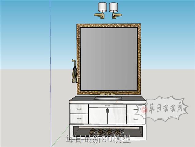 浴室柜浴室镜洗手池SU模型 1