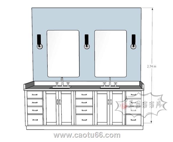 洗手池浴室柜SU模型 1