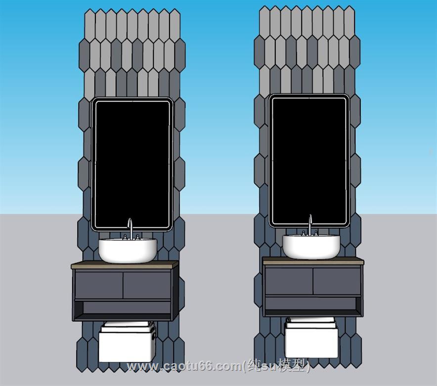 浴室柜洗手池洗簌台SU模型 1