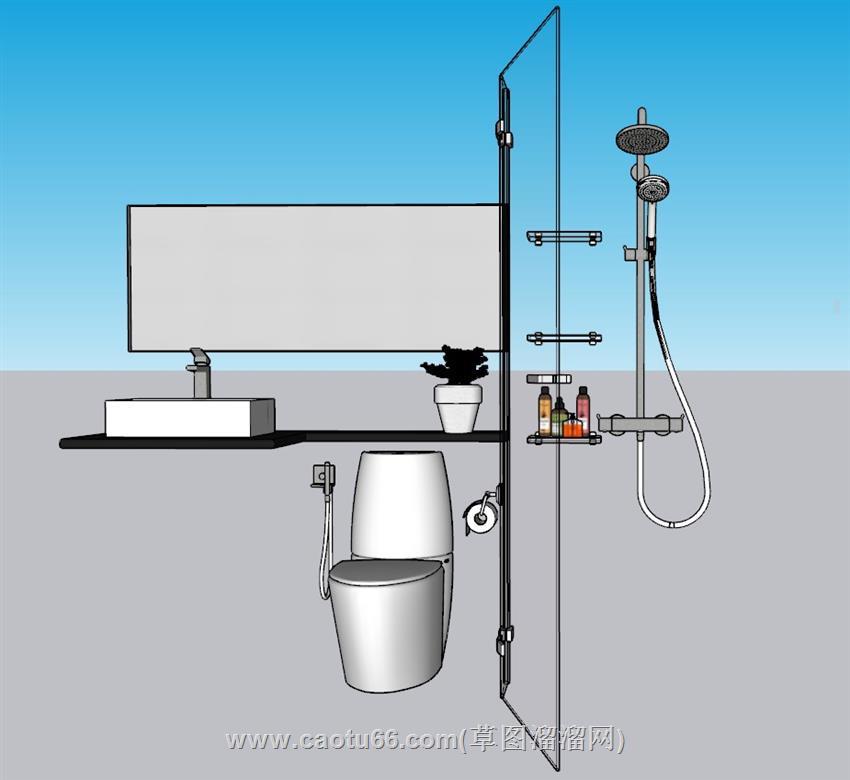 浴室花洒台盆SU模型 1