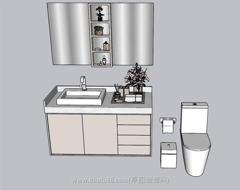 浴室柜洗漱台台盆SU模型 1