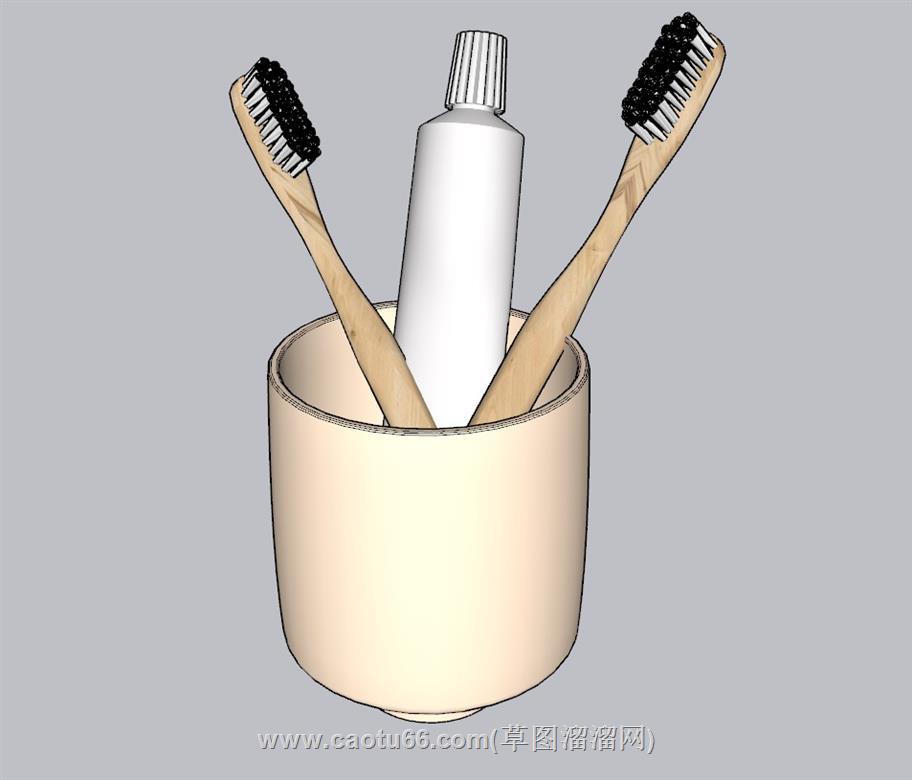 牙刷牙膏漱口杯SU模型 1