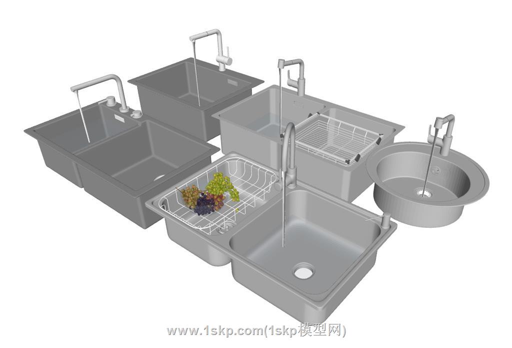 不锈钢洗手池洗菜盆SU模型 2