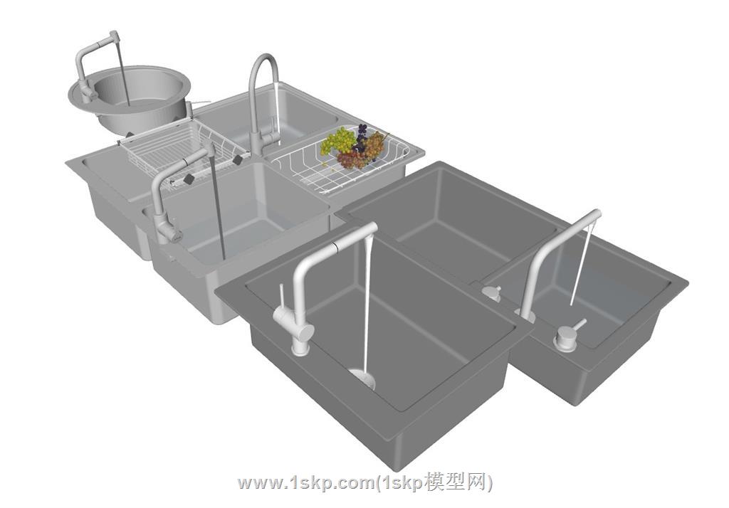 不锈钢洗手池洗菜盆SU模型 3